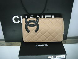 AAA Chanel Leather Black CC Logo Long Zipper Wallet 26710 Apricot Online